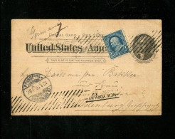 "USA" 1896, Postkarte Mit Zusatzfrankatur Nach Deutschland (15479) - ...-1900