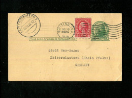 "USA" 1938, Postkarte Mit Zusatzfrankatur Ex Whiting Nach Deutschland (Ankunftsstempel "Kaiserslautern") (15483) - 1921-40