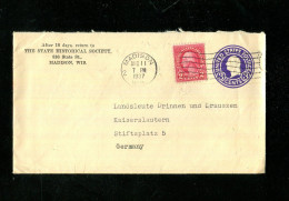"USA" 1937, Ganzsachenumschlag Mit Zusatzfrankatur Ex Madison Nach Deutschland (15491) - 1921-40