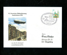 "BUNDESREPUBLIK DEUTSCHLAND" 1991, Privatganzsachenumschlag Mit Abb. "Zeppelin-Luftschiff", SSt. "Saarbruecken" (15509) - Buste Private - Usati