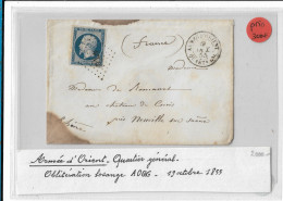 0014. Env. Complète N°14 Ob. AOQG ARMEE D'ORIENT Quartier Général Pour Lyon (Rhône) - Cachet De Cire Au Dos - Oct. 1855 - Bolli Militari (ante 1900)