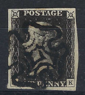 GRANDE BRETAGNE Ca.1840: Le "penny Black" Y&T 1, Lettres "QK", Pl.3, TB Obl. Croix De Malte, Très Forte Cote - Gebruikt
