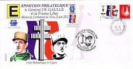 Nouvelle Caledonie Enveloppe Commemorative Premier Jour Timbre Personnalise A Moi General De Gaulle France Libre 2013 - Briefe U. Dokumente