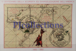 4123-VATICANO-VATICAN CITY 1992 SCOPERTA ED EVANGELIZZAZIONE DELL'AMERICA FULL SHEET 2 STAMPS C/ANNULLO 1° GIORNO -USED - Gebraucht