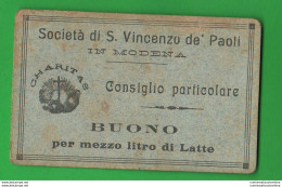 Modena BUONI CARITATEVOLI LATTE  Opera San Vincenzo De Paoli Da 1/2 Litro Charities Milk Lait Leche Good Charity - Other & Unclassified