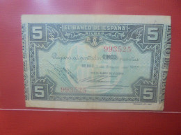 BILBAO 5 PESETAS 1937 Circuler (B.29) - [ 9] Sammlungen