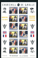 Feuillet De 12 Vignettes Non Dentelés  De Gaulle Et Sir Winston Churchill - Réf J 26 - De Gaulle (General)