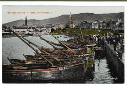 Postcard, Scotland, Ayrshire, Girvan, Fishing Boats In Harbour, Houses, People. - Ayrshire