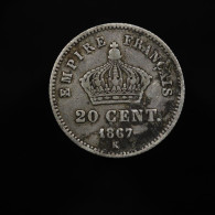 ASSEZ RARE - Napoléon III, 20 Centimes, 1867, K - Bordeaux, Argent (Silver), TB+ (VF), KM# 808.3, F.150/3, Gad.309 - 20 Centimes