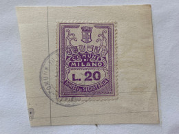 MARCA DA BOLLO SU FRAMMENTO DIRITTI DI SEGRETERIA  COMUNE DI MILANO-1 - Revenue Stamps