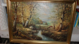 TABLEAU PEINTURE IMPRESSIONNISME ? HUILE SUR TOILE SIGNE PAYSAGE FORET BICHE - Huiles