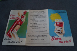 L' Expo 1958, Bruxelles,Boire Du Vin,publicitaire,34 Cm / 21 Cm. - Publicités