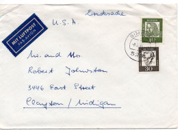 66905 - Bund - 1964 - 30Pfg Kant MiF A LpDrucksBf GIMBORN -> Clayton, MI (USA) - Cartas & Documentos