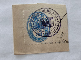 MARCA DA BOLLO SU FRAMMENTO DIRITTI DI SEGRETERIA COMUNE DI MILANO -7 - Revenue Stamps