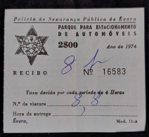 C5/6 - Recibo * Polícia Segurança Pública Évora * 1974 * Parque Estacionamento * Portugal - Portogallo
