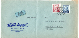 L66931 - Tschechoslowakei - 1946 - 4Kcs Masaryk MiF A LpBf BRATISLAVA -> Schweiz - Lettres & Documents