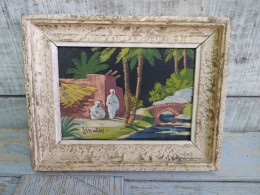 Ancien Petit Tableau Orientaliste Peint Sur Soie Signé - Huiles