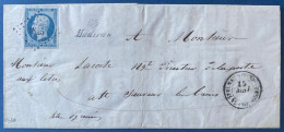 Lettre 15 Mai 1854 Présidence N°10 25c Bleu (1er Choix) Oblitéré PC 1825 + Cursive " 63 / Madiran " TTB Signé CALVES - 1852 Luigi-Napoleone