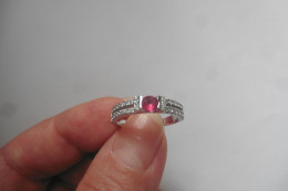 Neuf - Bague Alliance En Argent Art Deco Zircons Et Zircon Teinté Couleur Rubis Rose T 54 - Anelli