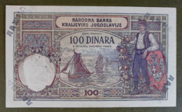 YUGOSLAVIA KINGDOM+SHS+100 DINARA KRALJEVINA JUGOSLAVIJE 1929+RARE BANKNOTE STAMPED FAKE FROM BANK GOVERNMENT - Yougoslavie