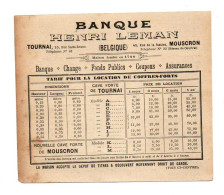 Tarif Pour La Location De Coffres-Forts Banque Henri Leman Tournai Mouscron Belgique - Format : 14x12 Cm - Banco & Caja De Ahorros