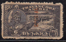 Special' Overprint Service On 6ca, Travancore Used 1946, British India, Cond/. Perf., Short At A Corner - Travancore