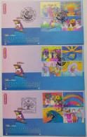 United Nations  FDC,2002 Development Summit Cartoon Children's Painting,3 Covers - FDC