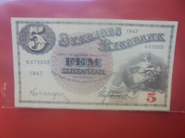 SUEDE 5 KRONOR 1947 Circuler Belle Qualité (B.29) - Svezia