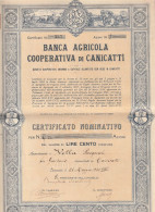 AZIONI - BANCA AGRICOLA COOPERATIVA DI CANICATTI - 3 AZIONI DA £100 - CANICATTI'  1940 - Agricultura