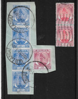 MALAYA - SELANGOR 1949 15c X 4 + 10c Tied To Piece With 'ULANGAT 17 OCT 51' CDS + 35c Pair With Wavy Line Cancel Cat £3+ - Selangor