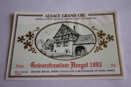 Etiquette De Vin  Etiquette Neuve   GEWURZTRAMINER  HENGST 1993 ANTOINE MEYER PROPR VITICULTEUR - Gewurztraminer