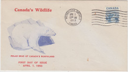 Canada Icebear / Polar Bear FDC Ca Woodstock, Ontario APR 1 1953 (TI166A) - Arctic Wildlife