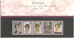 GROSBRITANNIEN GRANDE BRETAGNE GB 1998 DIANA PRINCESS OF WALES SET 5V PAC   SG 2021-5 SC 1796-1801 MI 1729-33 YT 2017-21 - Presentation Packs