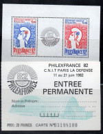 0bRP4 - FRANCIA 1982 ,Philexfrance Il BF N. 8 + Il Biglietto Ingresso ***  MNH - Neufs