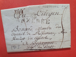 Marque Postale De Auxerre Sur Lettre Avec Texte Pour Besançon En 1802 - Réf J 38 - 1801-1848: Voorlopers XIX