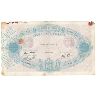 France, 500 Francs, Bleu Et Rose, 1937, Q.2638 743, B+, Fayette:31.1, KM:88a - 500 F 1888-1940 ''Bleu Et Rose''