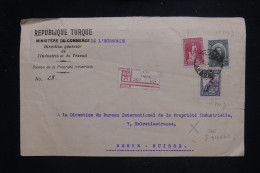 TURQUIE - Enveloppe Du Ministère Du Travail En Recommandé De Angora Pour La Suisse En 1929 - L 144155 - Brieven En Documenten