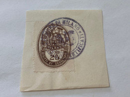 MARCA DA BOLLO SU FRAMMENTO DIRITTI DI SEGRETERIA COMUNE DI MILANO -9 - Revenue Stamps