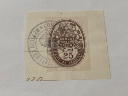 MARCA DA BOLLO SU FRAMMENTO DIRITTI DI SEGRETERIA COMUNE DI MILANO -9 - Revenue Stamps