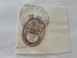 MARCA DA BOLLO SU FRAMMENTO DIRITTI DI SEGRETERIA COMUNE DI MILANO -9 - Revenue Stamps