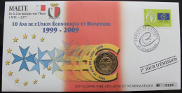 MALTE - Enveloppe 1er Jour + 2€ 2009 (10 Ans De L'UEM) - Malta