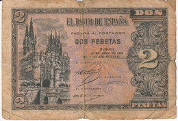 BILLETE DE 2 PTAS DE 1938 CATEDRAL DE BURGOS SERIE B  (BANKNOTE) - 1-2 Peseten