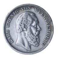 Allemagne-Royaume De Wurtemberg-Karl Ier 5 Mark 1876 Stuttgart - 2, 3 & 5 Mark Argent