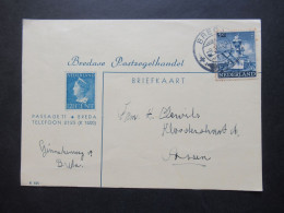 Niederlande 9.7.1945 (kurz Nach Ende Des 2.WK!! Mi.Nr.431 EF Werbe PK Motiv Briefmarke Bredase Postzegelhandel - Lettres & Documents
