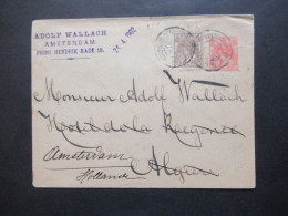 Niederlande 1902 GA Umschlag Mit ZuF Amsterdam Nach Algier (Algerien) / Rücks. Stp. Hotel De La Regence Alger / Retour - Brieven En Documenten