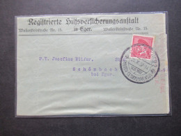 CSSR / Sudetenland 14.10.1937 Cheb 2 Eger 2 Briefstück / VS Registrierte Hilfsversicherungsanstalt In Eger - Storia Postale