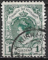 Afwijking Krasje Door 1e K Van Koninkrijk In 1899 Koningin Wilhelmina 1 Gulden Groen NVPH 77 - Abarten Und Kuriositäten