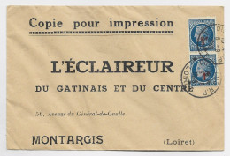 FRANCE MAZELIN 1FR30 SURCHARGE 1F PAIRE ENVELOPPE COPIE IMPRESSION ORLEANS RP 6.9.1948 - 1945-47 Ceres Of Mazelin