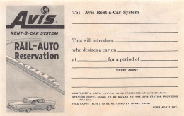 Avis Rent-a-Car Rail-Auto Reservation 1960 - New-York - United States