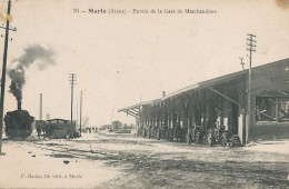 Locomotive Gare Marchandises à Marle Aisne Ecrite 1919 - Stations - Met Treinen